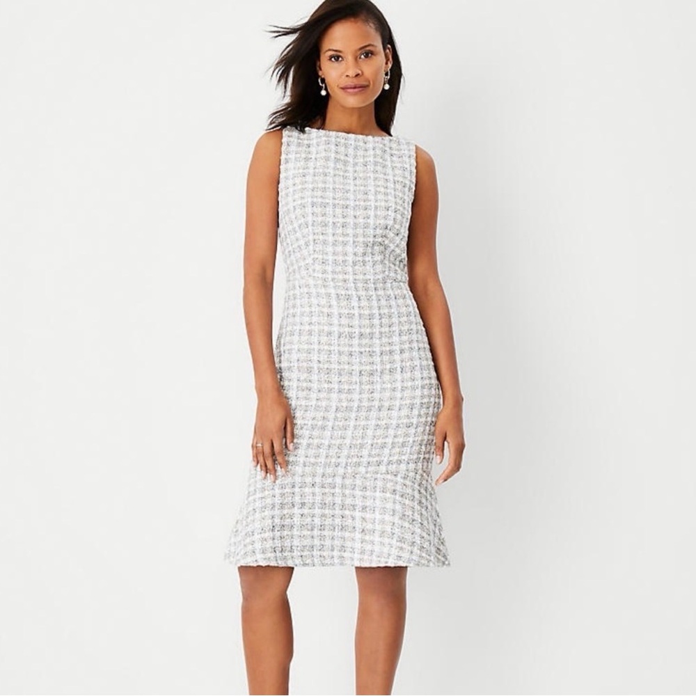 Ann Taylor White Tweed Midi Dress